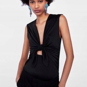 Zara knotted deep v bodysuit